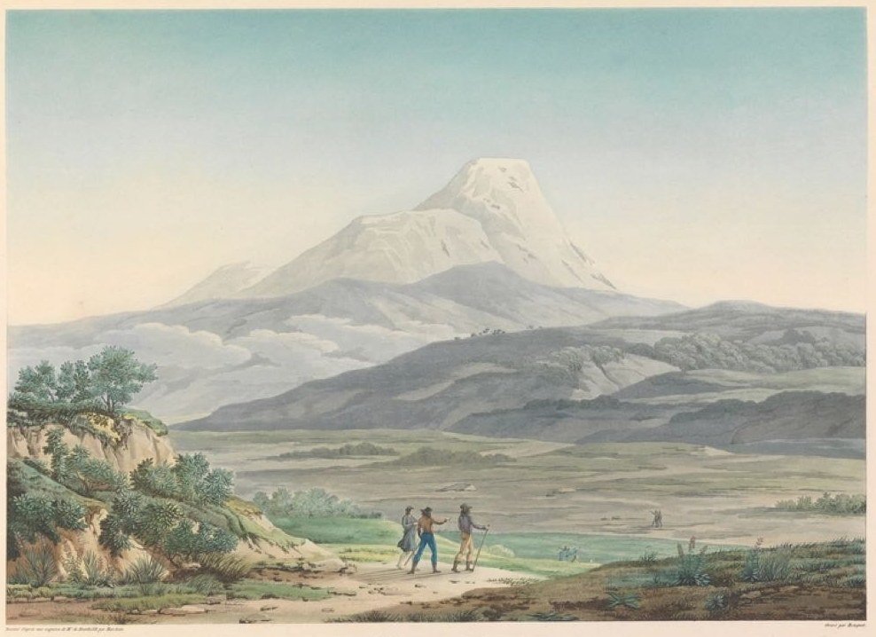 Vista del volcán Cayambe: lámina de 'Vues des Cordillères' de Alexander von Humboldt, 1810